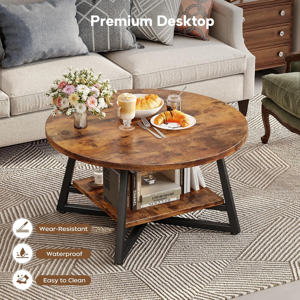 Round Coffee Table, Small Circle Coffee Table with Storage, Modern Wood Round...