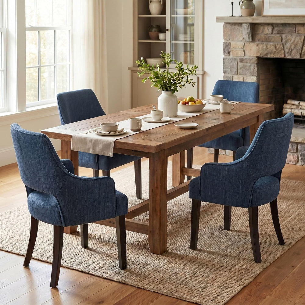 chairus Farmhouse Dining Chairs Set of 2 with Arms, Blue Linen Upholstered Di...