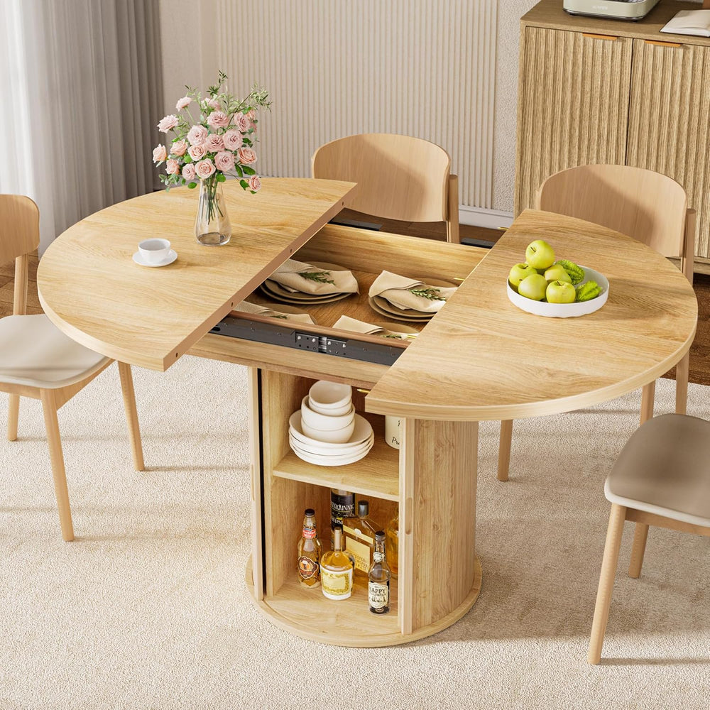 40-55in Extendable Round Table for 4-6, Multi-Use Oval Dining Table with Hidd...