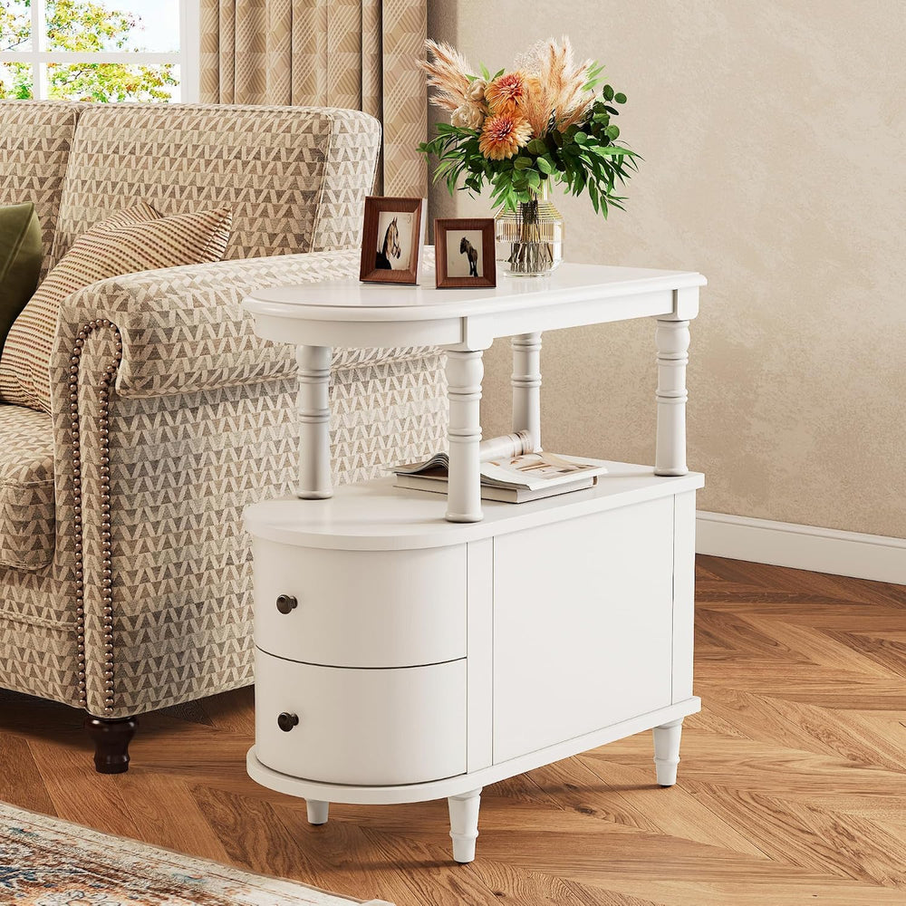 PADMA HOUSE Solid Wood End Table with 2 Drawers, Narrow Sofa Side Table Slim ...