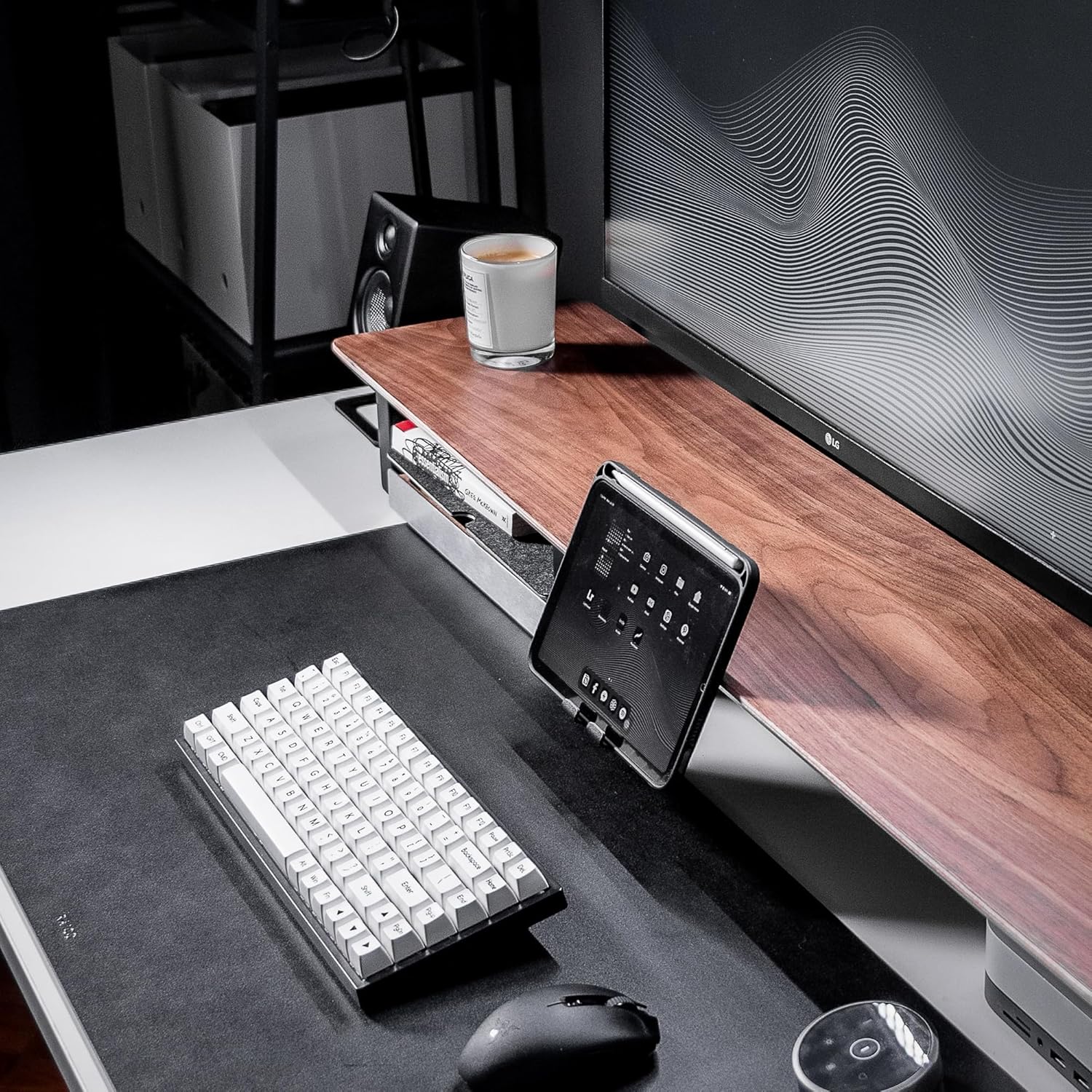 Raico Desk Cockpit Shelf Monitor Stand System Dual Screen Setup Wood Large Desk Accessory Organizer Unit (Walnut, Medium v2 | 36 Inches)