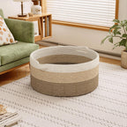 125L Extra Large Blanket Basket, 25" x 16", Jumbo Laundry Woven Cotton Rope Basket with Handles, Baby Toy Storage, Gradual Brown