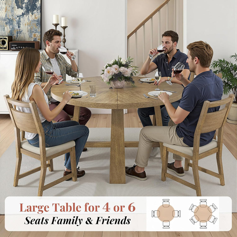 Jocisland Round Table Dining Set for 4, Solid Wood Mid-Century Mordern | Roun...