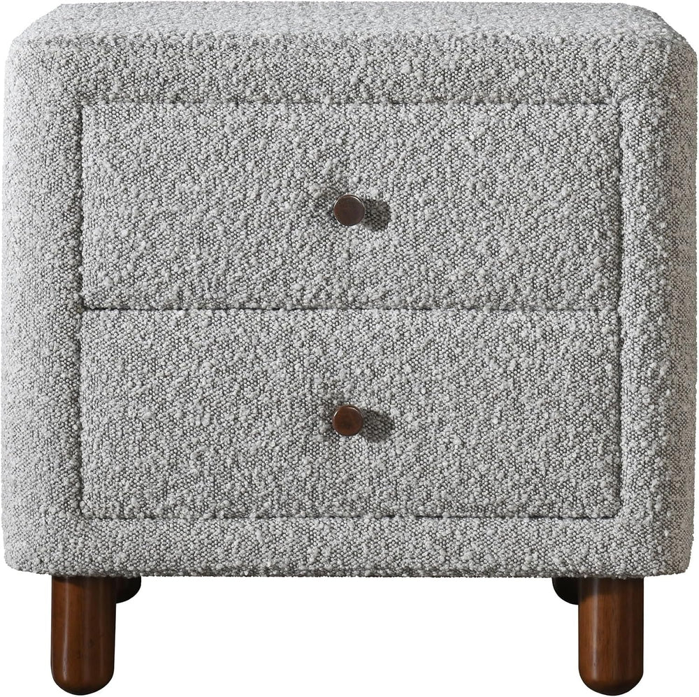 Grey Boucle 2-Drawer Upholstered Nightstand,for Small Spaces