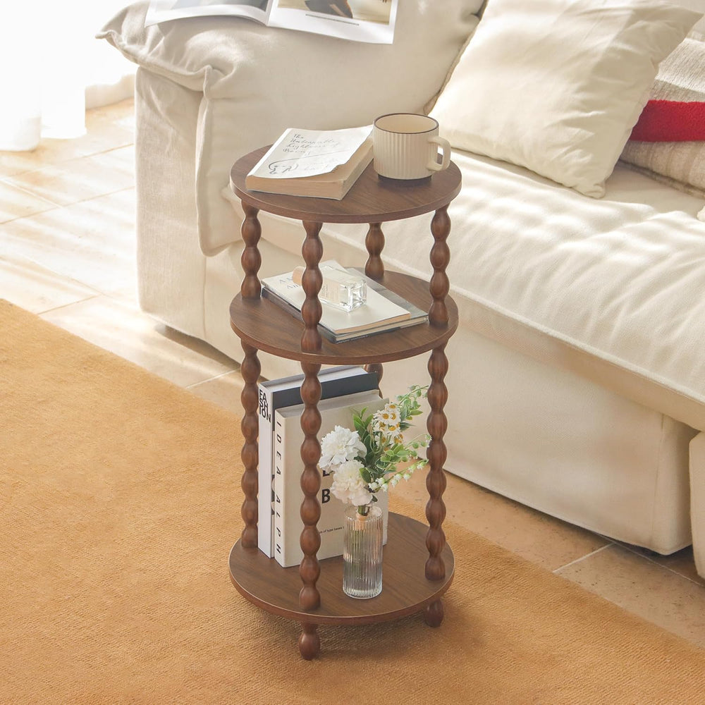 AWASEN Small Round End Table, Round Side Table with 3-Tier Open Shelf for Sma...