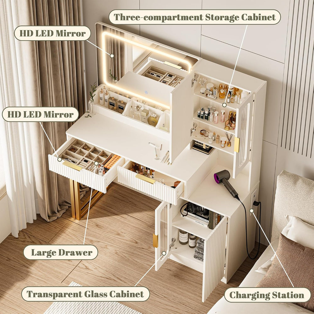42" Modern Makeup Vanity Desk with Mirror and Lights, Makeup Vanity with...