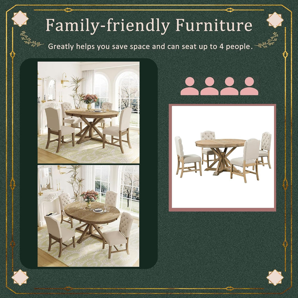 LUMISOL Round Dining Table Set for 4, Farmhouse Kitchen Table Set with Extend...