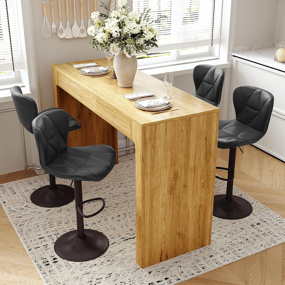 Miereirl 3-Piece Counter Height Bar Table Set, 55 Inch Oak Pub Dining Table &...