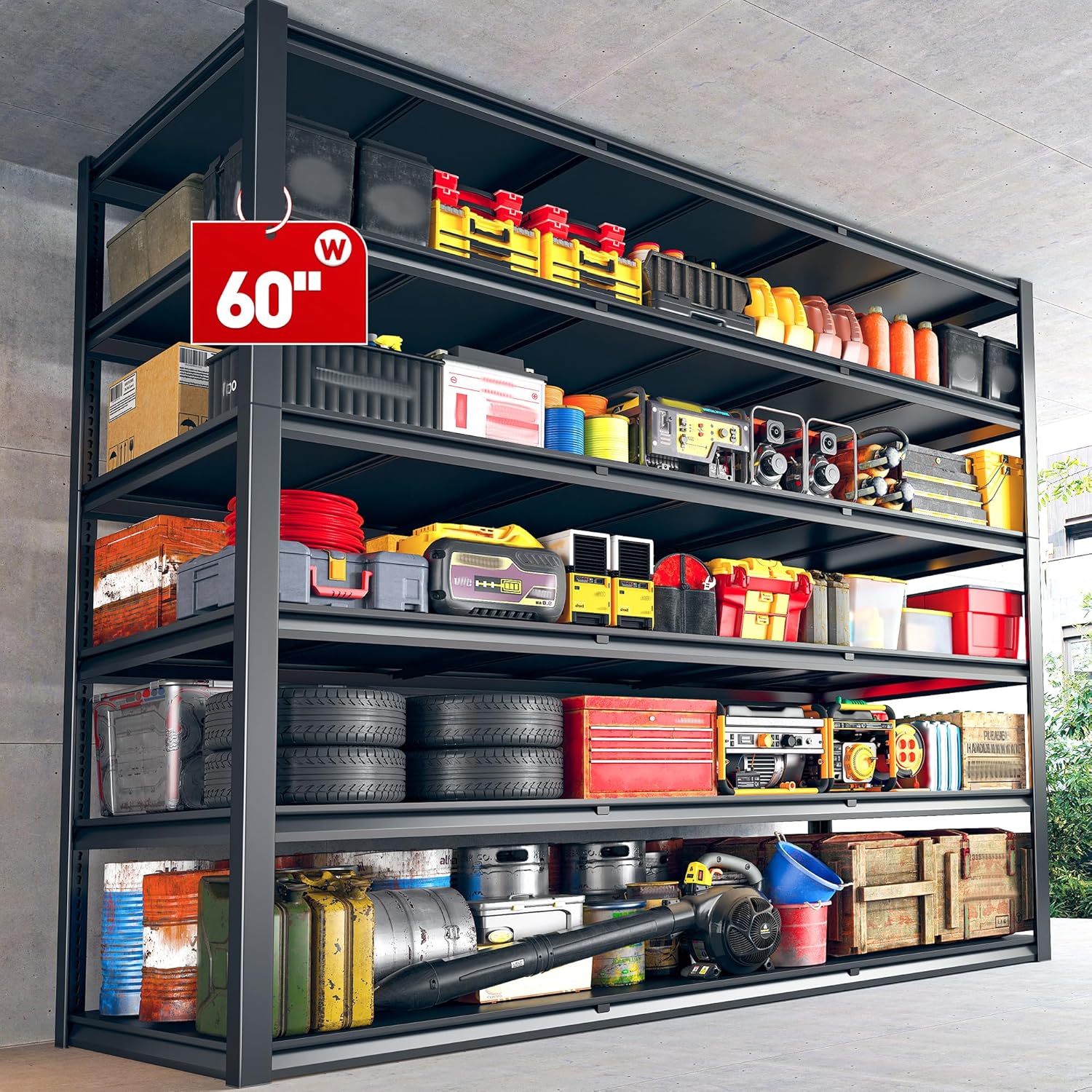 REIBII 84“H Garage Shelving Heavy Duty Storage Shelves 3500 LBS Adjustable Metal Shelving Uints and Storage for Garage, Warehouse, School, Commercial, Business, 60 "W x 84 "H x 24 "D, 2 Pack
