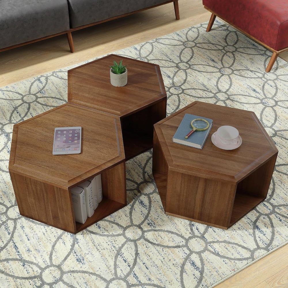 LEEMTORIG Hexagonal Narrow Solid Wood End Table, Multi Purpose Coffee Table w...