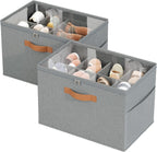 Shoe Organizer for Closet, 2 Pack Foldable Shoe Storage Organizer with Adjustable Dividers, Shoe Storage Box with Clear Cover, Fits up to 16 Pairs, Gray