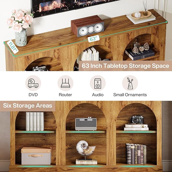 Tribesigns TV Consoles with Storage Cabinets, Television Stand for 55/60/65 Inch TV, Farmhouse Media Entertainment Center Stand for Living Room, Natural Wood
