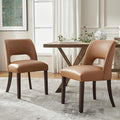 VKNOW Modern Dining Chairs Set of 2, Faux Leather Upholstered Dining Room Chair Kitchen Chairs, Farmhouse Dinner Chair for Kitchen Dining Room, Brown