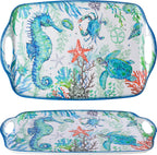 LEHAHA Serving Tray with Handles, Large Rectangular Melamine Serve Platter for Serve Food, Set of 2, 19 x 12 inch,Unbreakable Food Platter for Coffee Table, Ottoman Tray for Bedroom, Living Room.