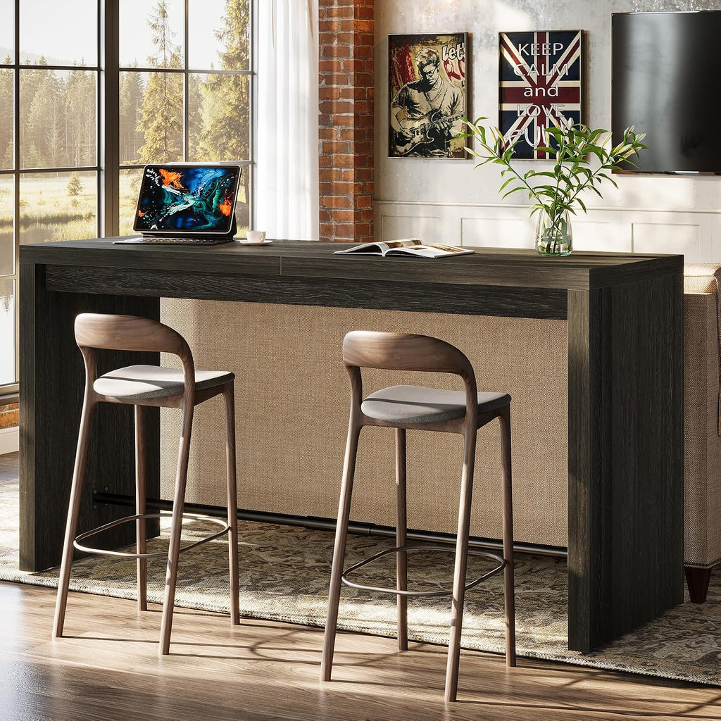 Tribesigns Kitchen Island, 63-Inch Modern Stationary Island Bar Table with Metal Footrest, Rectangular Home Bar Unit for Kitchen, Dining Room, Living Room, Pub, Bistro, Black