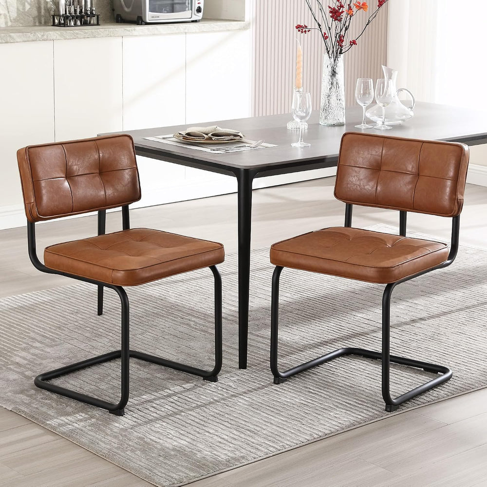 Zesthouse Faux Leather Dining Chairs Set of 6, Industrial Metal Chairs with M...