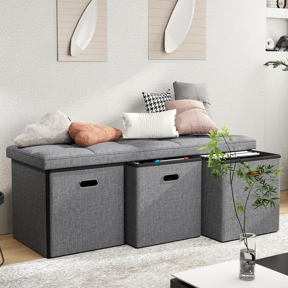 43 Inches Folding Storage Ottoman Bench with Drawers,End of Bed Foot Rest Sto...