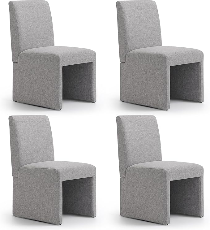 Upholstered Dining Chairs Set of 4 Modern Kitchen & Dining Room Chairs Linen Fabric Dining Chairs with Wooden Frame, Grey