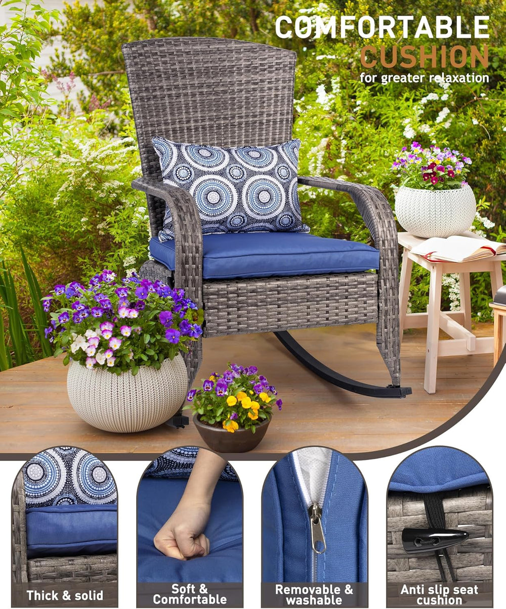 Outdoor Rocking Chairs Set of 2, Patio Rocker Chairs with Cushions & Stee...