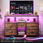 Romorgniz TV Stand for 45/50" TVs, 5 Drawers & LED Lights & Power Outlets | Strong Metal Frame for Stability, Spacious Shelves Display Collections & Keep Organized, Dresser for Bedroom & Studio, Brown