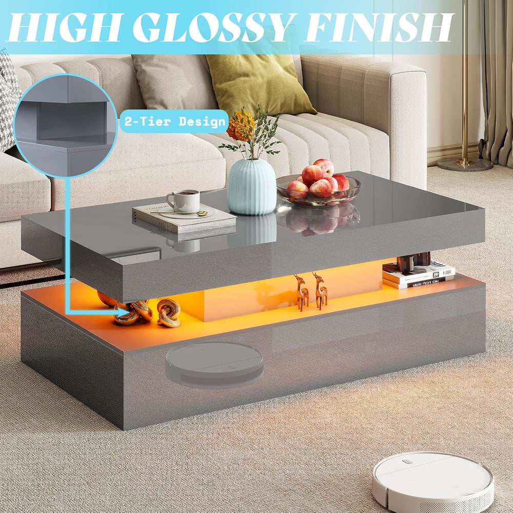 AMERLIFE 3-Piece High Gloss Coffee Table Set with LED Lights