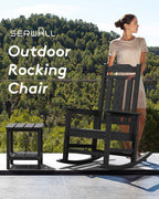 SERWALL Black Outdoor Rocking Chair Set of 2, All Weather Patio Rocking Chair, HDPE Poly Rocking Chair for Adults, Heavy Duty Front Porch Rocker