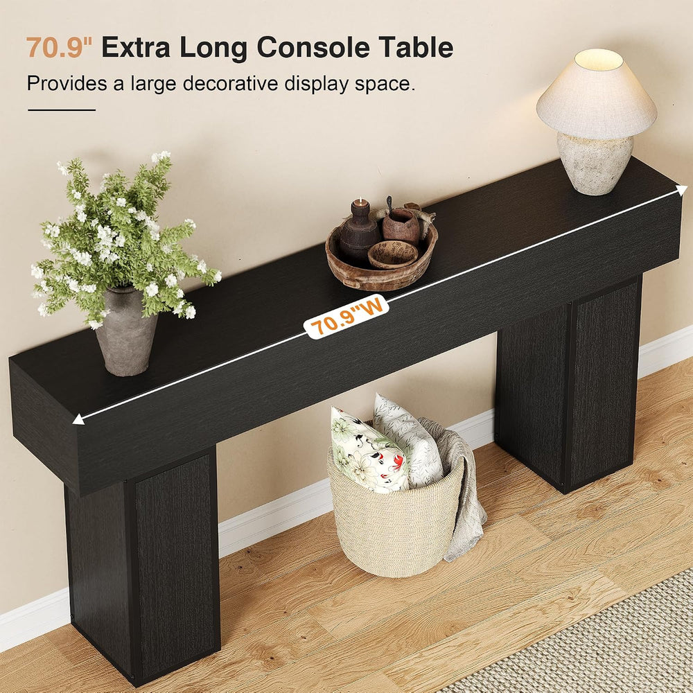 UNIQUITE 70.9-Inch Extra Long Console Table, Farmhouse Wood Sofa Table Behind...