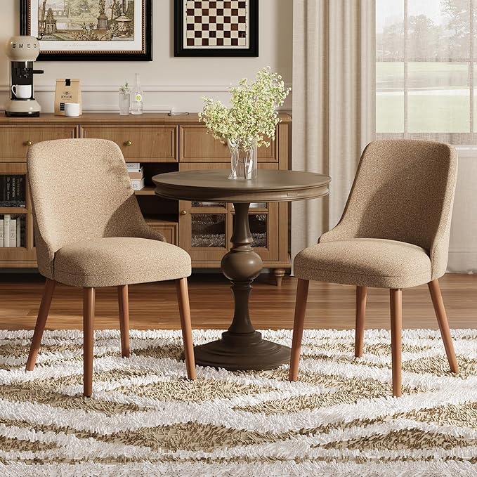 Dining Chairs Set of 6, Upholstered Dining Room Chair with Wood Legs, High-Back Padded Kitchen Chairs for Dining Room/Restaurant/Cafe, Camel