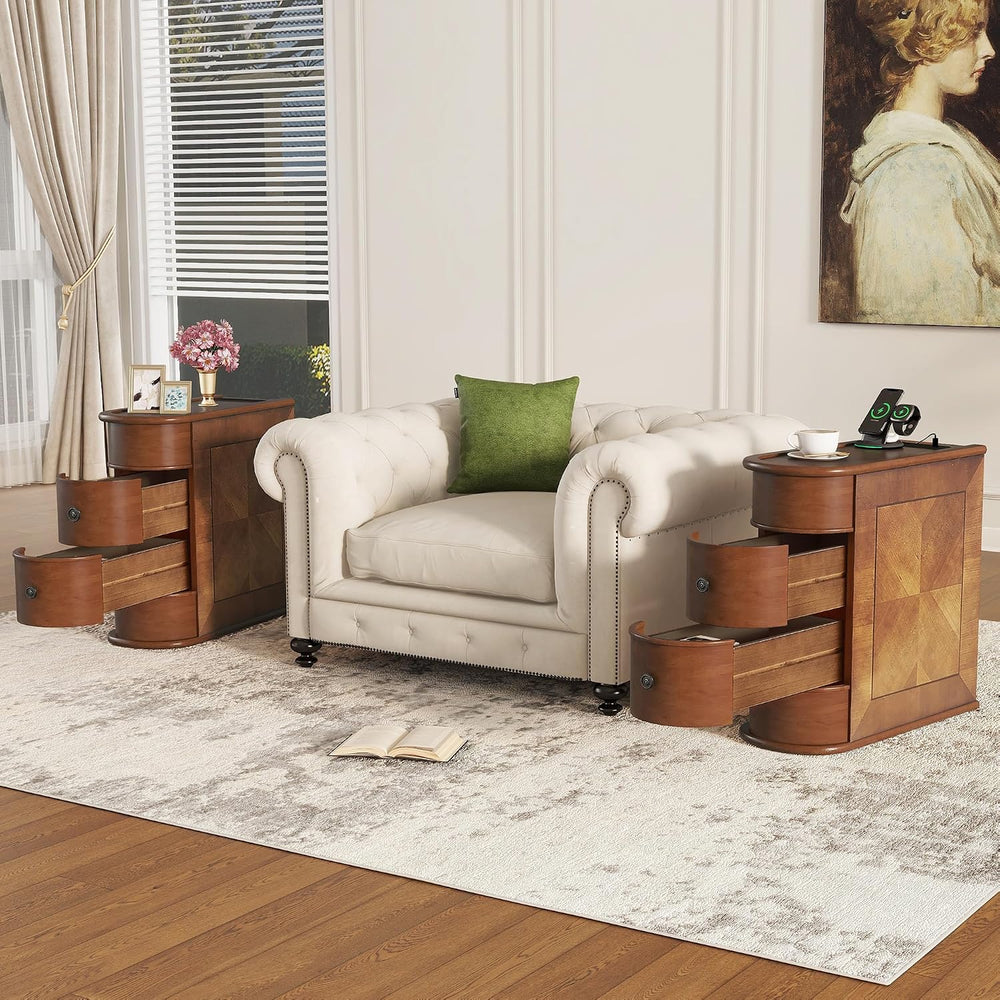 Narrow End Table with Charging Station, Skinny Side Table for Living Room, Sl...