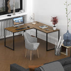 SHW Mission 55 x 60 Inches L-Shape Home Office Computer Desk, Walnut
