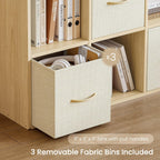 EXPERLAM 6 Cube Storage Organizer - Solid Wood Bookshelf with 3 Storage Bins, Cube Shelf with 2 Removable Back Panels, Vertical or Horizontal Bookcase, Open Book Shelf for Bedroom, Living Room, Office