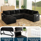 106.7" Sectional Sleeper Sofa with Pull Out Couch, Modern 7 Seat U Shaped Modular Couch, Sectionals Modular Sofa with Storage, Comfy Sectional Couches for Living Room & Apartment, Black