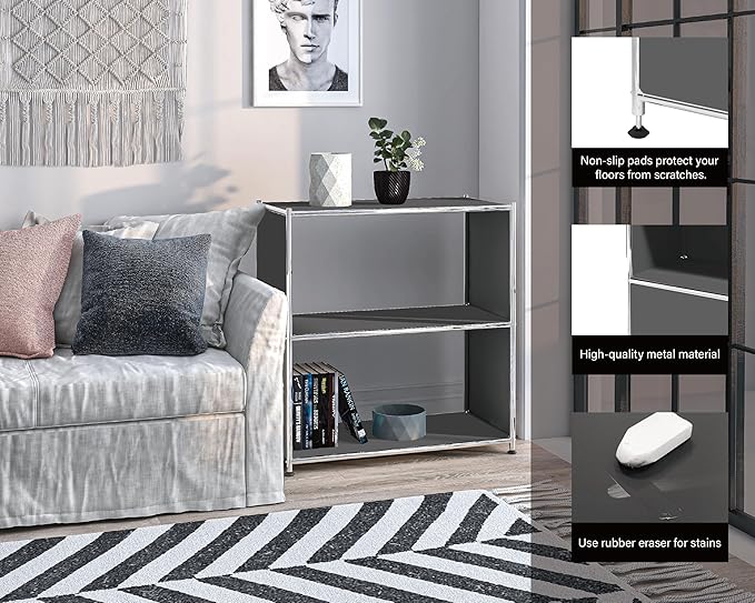 32-Inch 2-Tier Metal Bookcase, Open Shelf Storage Organizer for Living Room, ...
