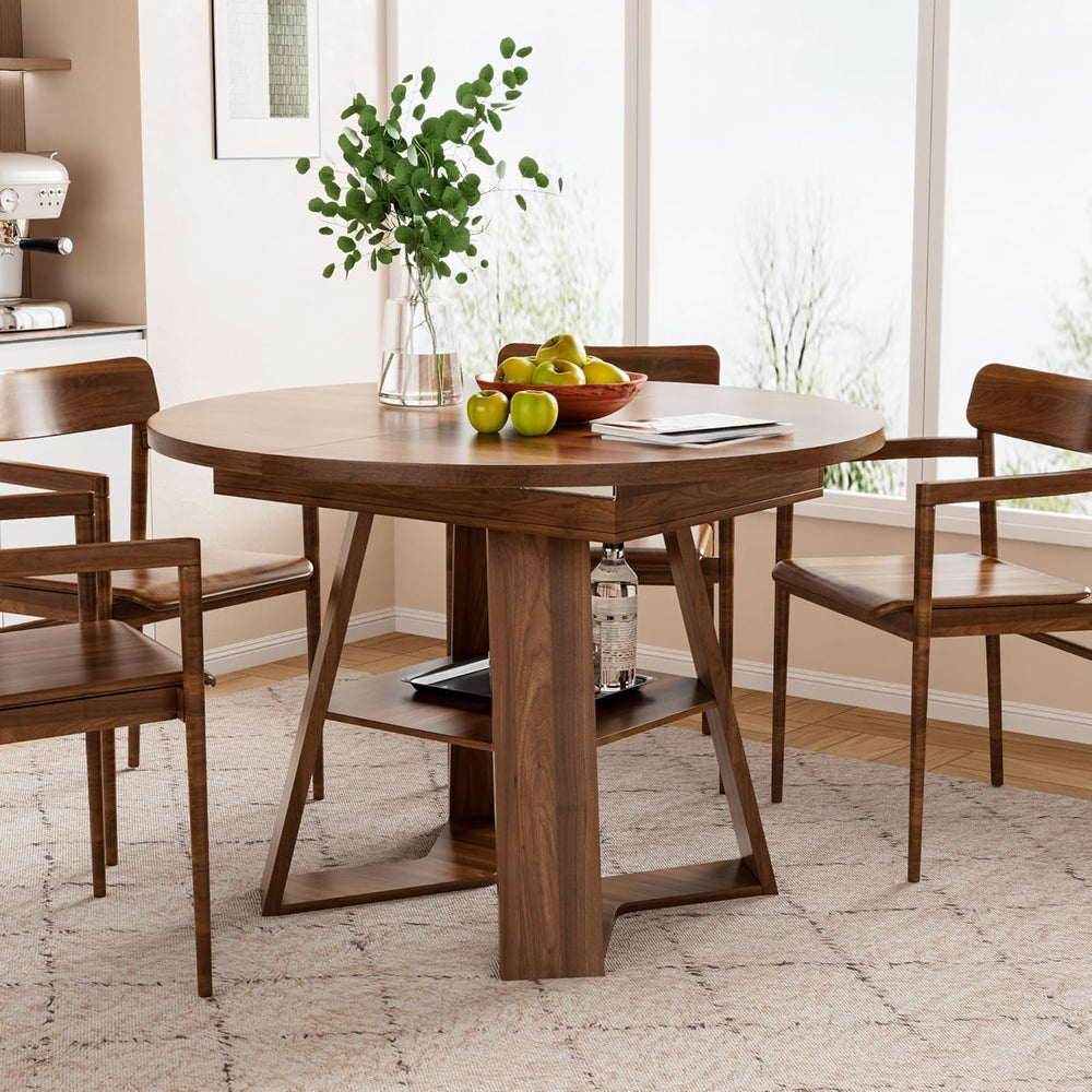 43.3in-59in Extendable Round Dining Table for 4-6,Modern Kitchen Oval Dining ...