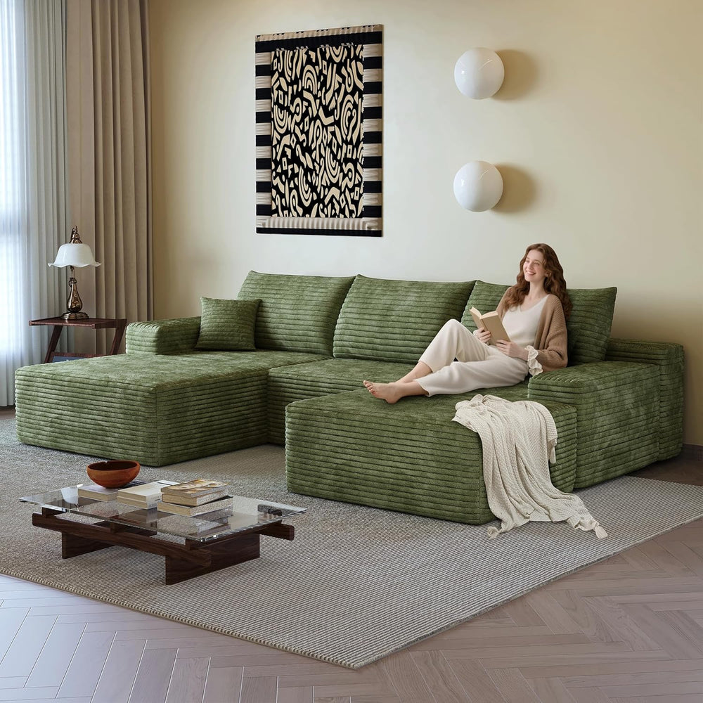 37.4 Inch Oversized Ottoman for Couch, Corduroy Upholstered Footrest with Com...