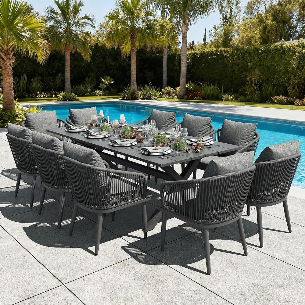 LayinSun 11 Pieces Outdoor Patio Dining Set, Aluminium Rectangular Dining Tab...