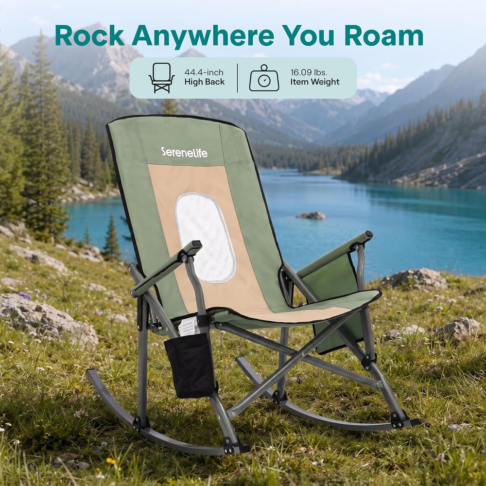 SereneLife High Back Folding Rocking Chair, Portable Camping Rocker with Cup ...