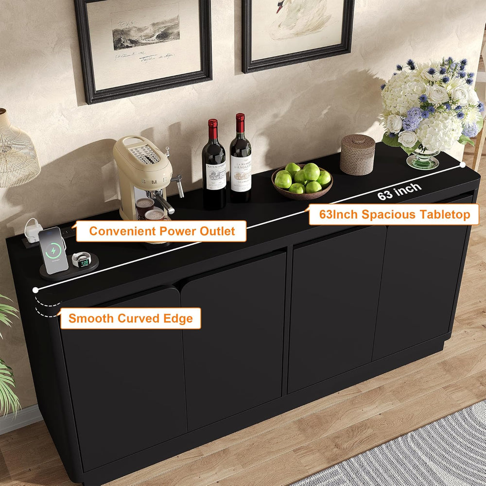 knoworld 63" Buffet Cabinet with Storage & Power Outlet, Wood Sidebo...