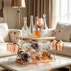 Countertop Wine Rack Organizer - Holds 6 Oversized Bottles & 4 Glasses | Freestanding Small Metal Bottle Holder, Perfect for Home Décor, Kitchen Storage and Cabinet | No Assembly
