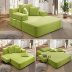 48.5" Boneless Chaise Lounge Chair Sofa Bed Indoor with Zip-Down Convertible Armrests & Backrest, Oversized Cloud Upholstered Compression Sleeper Couch Reading Chairs w/Side Pockets