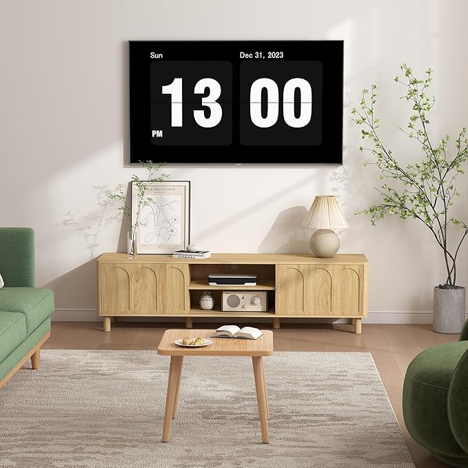 TV Stand for TVs up to 70'', Entertainment Center with Large Storage for Living Room, Media Console with Sliding Doors and Adjustable Shelves, Modern TV Cabinet for Game Consoles and Decor(Natural)
