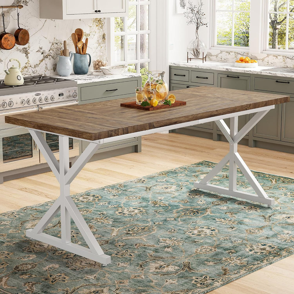 70.8 Inch Rectangular Dining Table for 6-8 People, Farmhouse Kitchen Table wi...