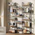 Shintenchi Triple Column 5 Tier Bookshelf, Industrial Large Bookcase Display Shelves, Large Etagere Bookshelf,Wide Book Shelf Book Case for Home & Office, Rustic Brown