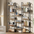 Shintenchi Triple Column 5 Tier Bookshelf, Industrial Large Bookcase Display Shelves, Large Etagere Bookshelf,Wide Book Shelf Book Case for Home & Office, Rustic Brown
