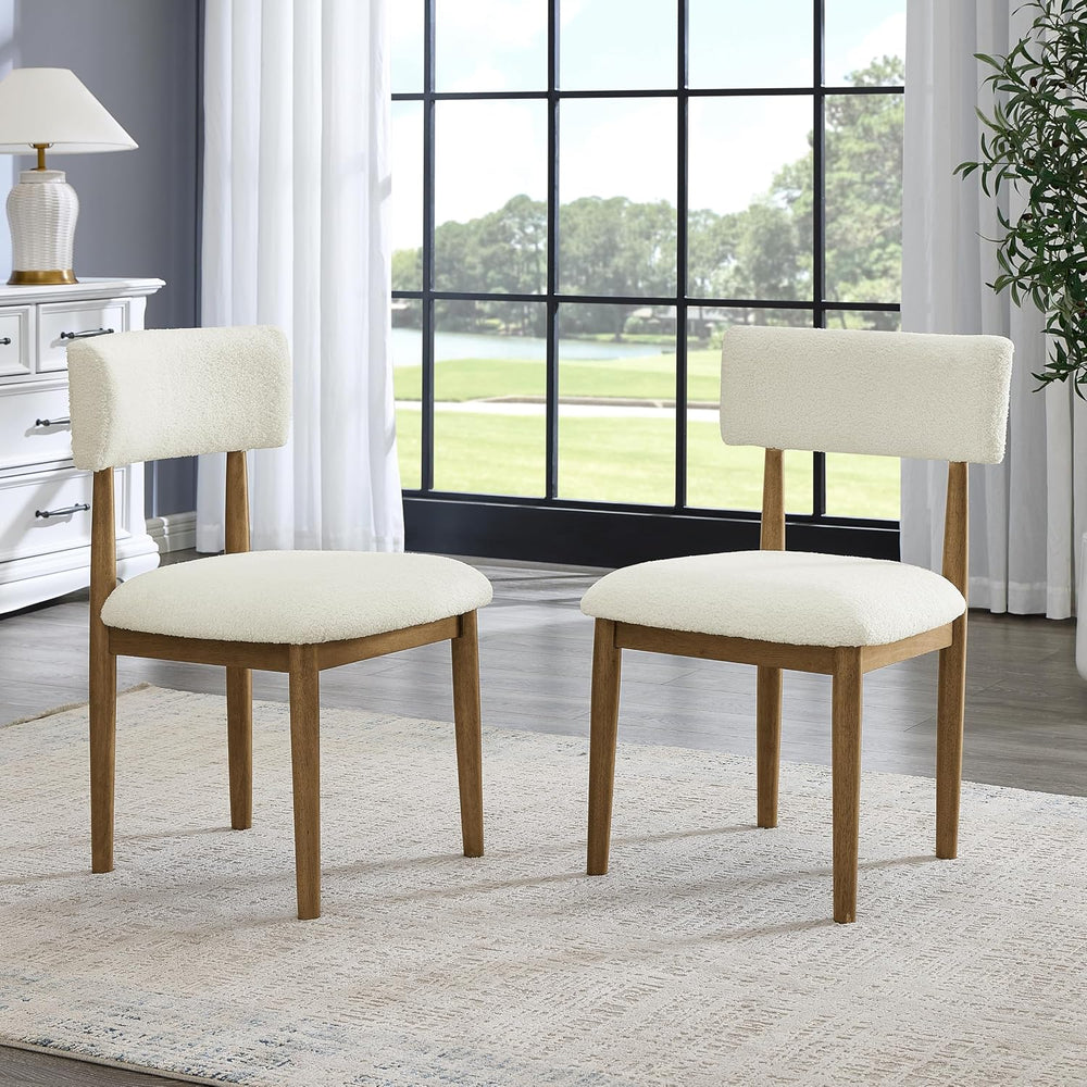 Roundhill Furniture Ellis Boucle Upholstered Dining Chairs, Set of 2, White/N...