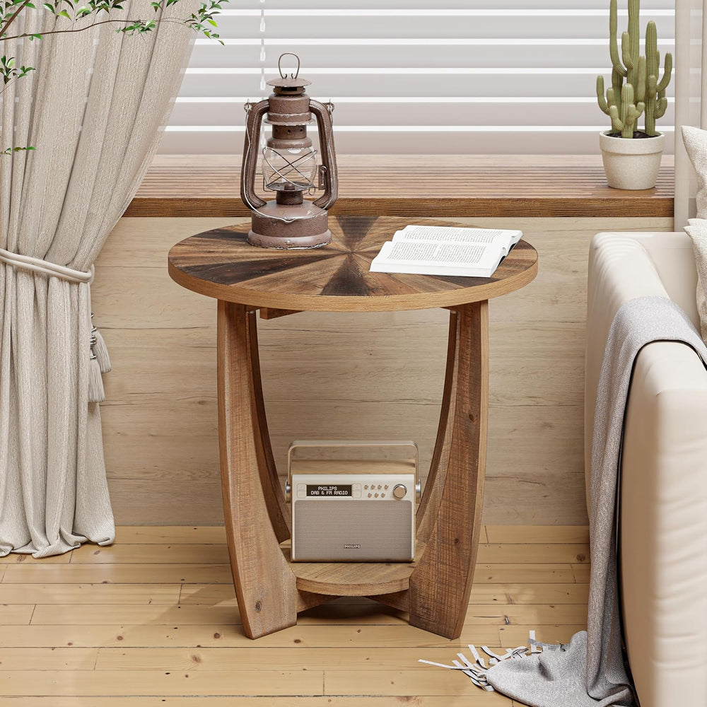 COZAYH Rustic Farmhouse End Table with Storage Shelf, French Country Accent S...