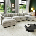 146" Cloud Couch Sectional, U Shaped Modular Sectional Sofa, 4-Seat Deep Seat Couch with 6 Removable Washable Pillows and 2 Ottoman for Living Room, Bedroom, Apartment, Light Grey