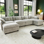 146" Cloud Couch Sectional, U Shaped Modular Sectional Sofa, 4-Seat Deep Seat Couch with 6 Removable Washable Pillows and 2 Ottoman for Living Room, Bedroom, Apartment, Light Grey