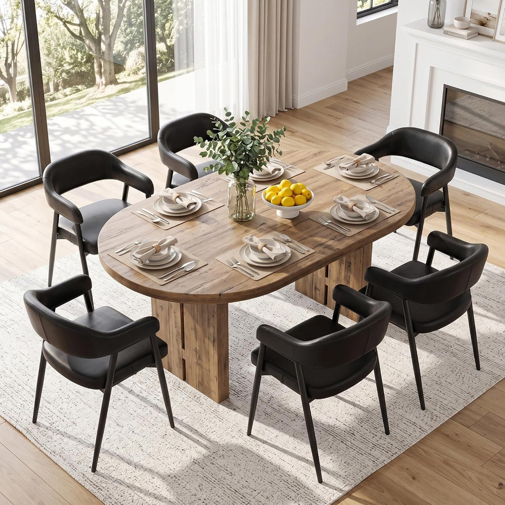 HNY Modern Dining Room Arm Chairs Set of 6, Retro Faux Leather Upholstered Ba...
