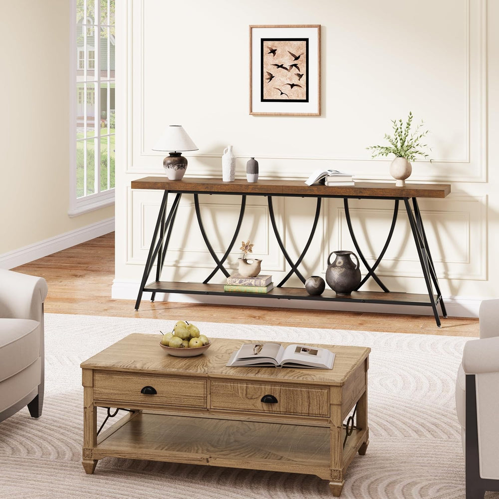 JUSTOGO Narrow Console Table for Entryway, Long Sofa Table, Rustic Brown | 70...